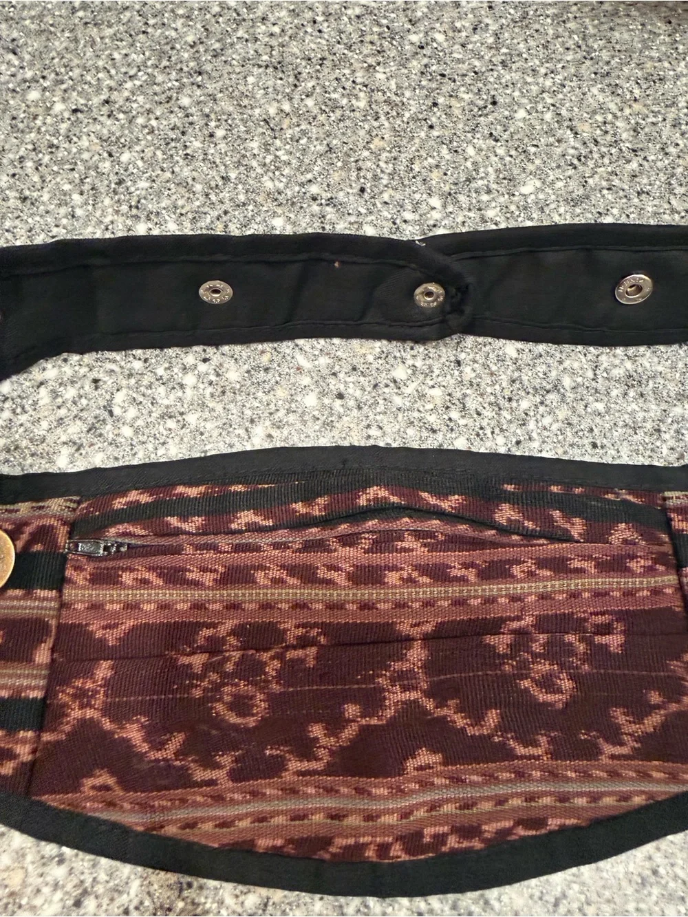 Boho Patterned  Wide Pocketed Waist Belt - Burgundy